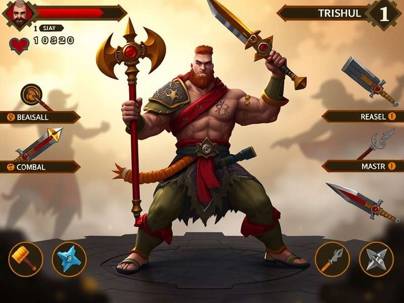 Brave Ginger Warrior game character wielding a trishul